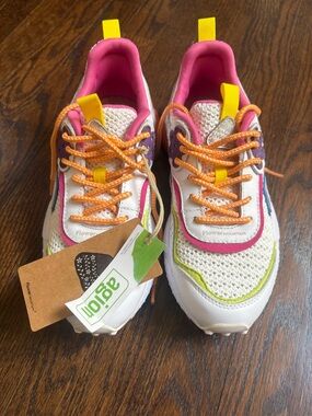 NWT - Luxury Flower Mountain White Mesh Sneakers with Pink & Orange Accents